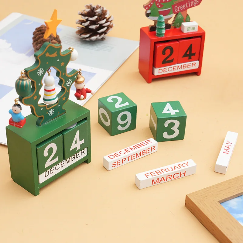 Wooden Christmas Countdown Calendar Santa Claus Snowman DIY for Tabletop Ornaments Festive Holiday Home Decor Xmas gifts for kid