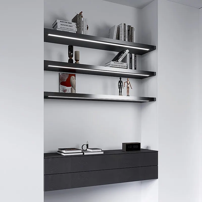 Stainless steel plate black titanium shelf wall storage wall-mounted layered baffle wall-mounted bookshelf wall decorative shelf