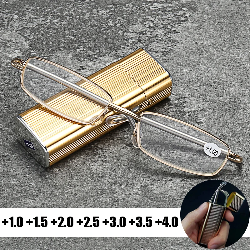 

Folding Presbyopia Glasses with Box Vintage Women Men's Mini Square Hyperopia Eyeglasses Finished Presbyopia Diopter Eyewear