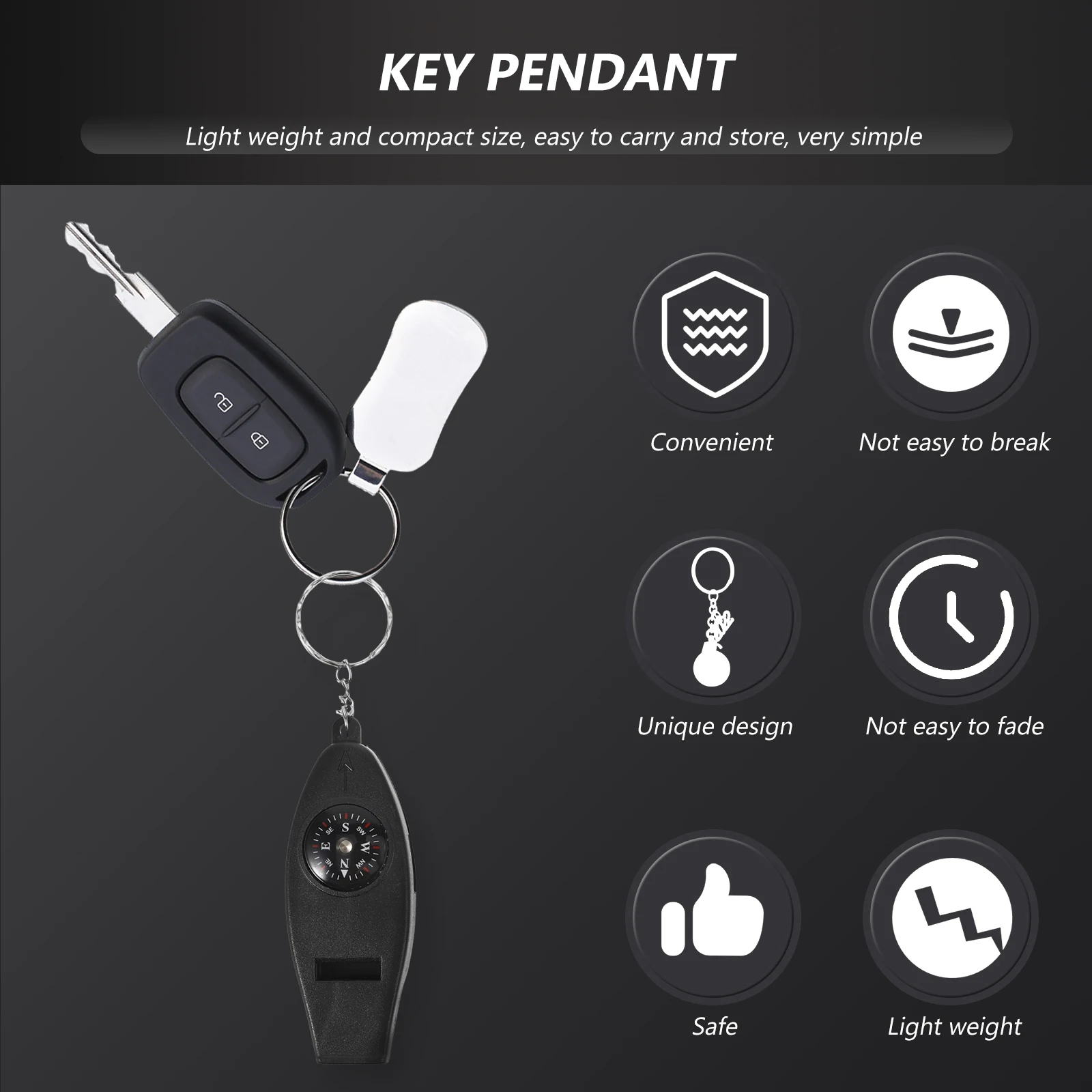 

Multi-function Compass Whistle Plastic Small Keychain Pendant for Camping Hiking Survival Portable Magnifier Temperature Meter