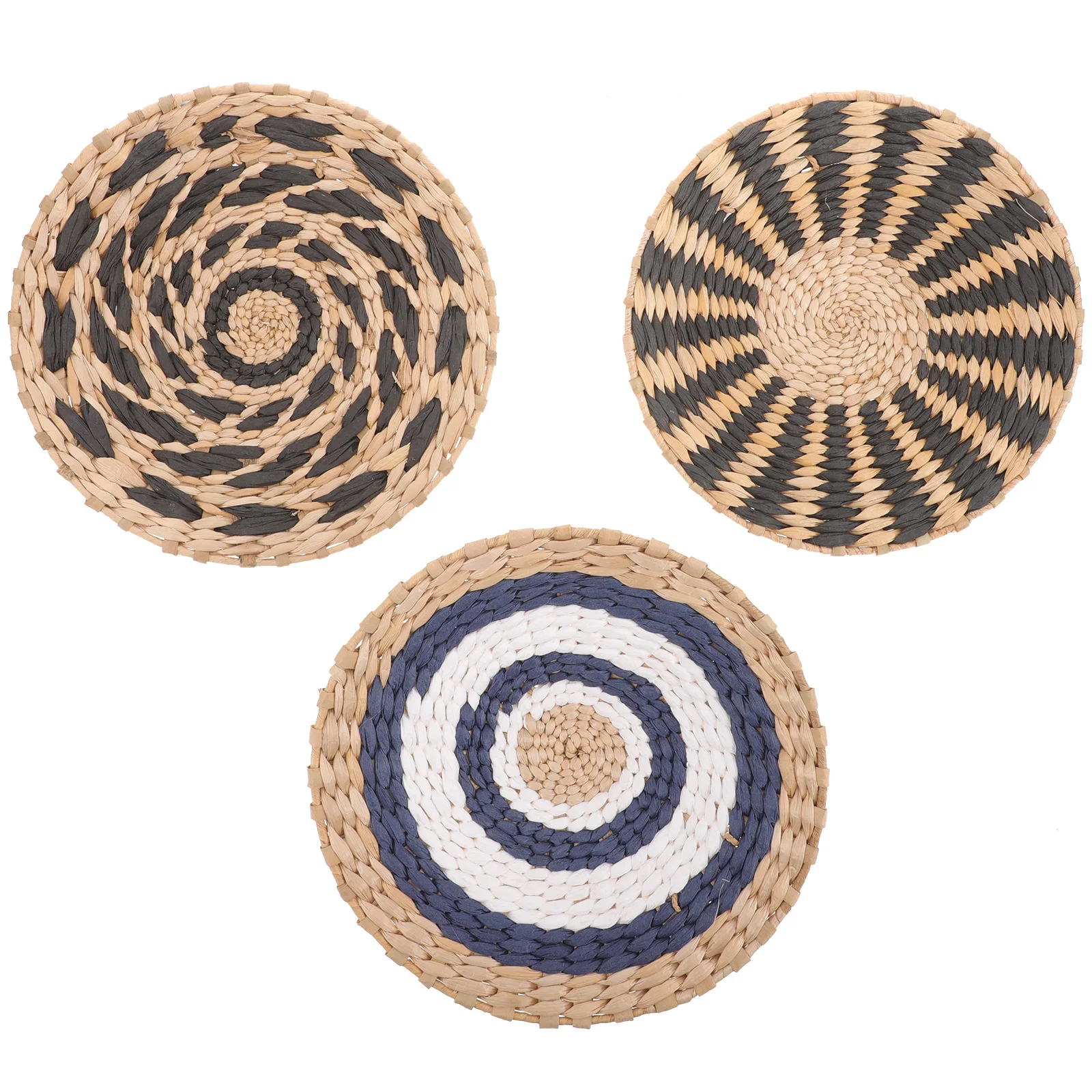 

3 Pcs Wall Decor Woven Baskets Flat Decorative Plates For Wall Hanging Hanging Cattail Grass Background Fake Home Storage