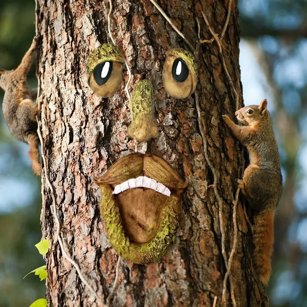 Tree Faces Decor Outdoor,Outdoor Statues Old Man Tree Hugger Bark Ghost Face Decoration Funny Yard Art,Tree Decorations Outdoor