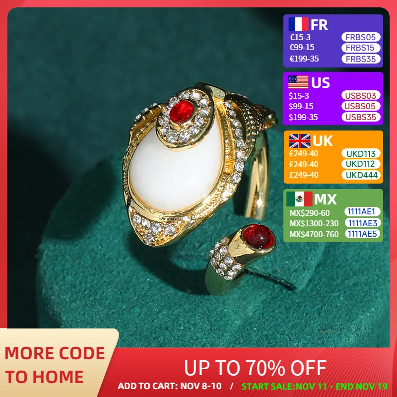 

Vintage Feather Rings For Woman Gold Color Natural Stone Antique Rhinestone Accessories Luxury Quality Jewelry 2025 Trend Party