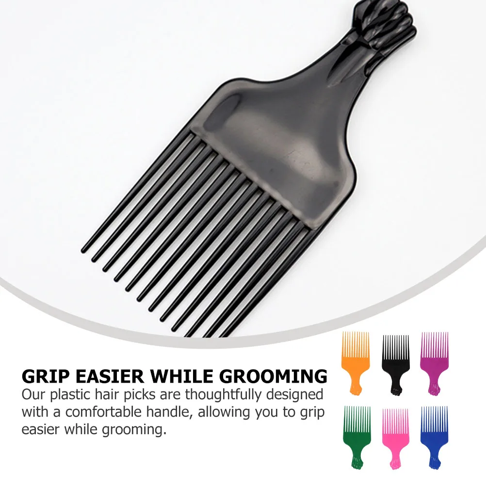 

6pcs Hair Pick Combs Plastic Fork Insert Durable Anti Static Detangling For Women Men Styling Beard Long Tooth