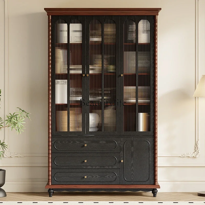 

FG11-*Medieval pure solid wood bookcase combination French retro home floor bookshelf