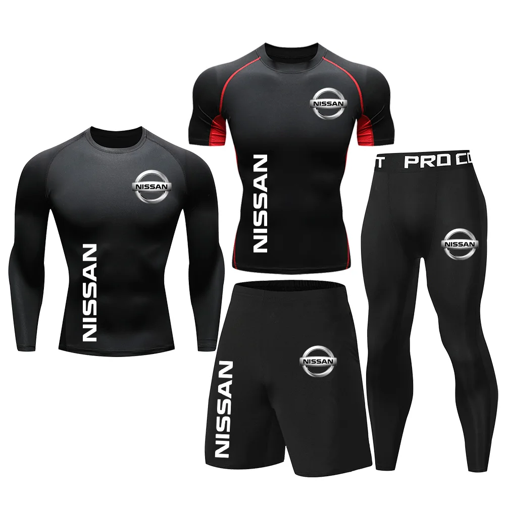 Men's Nissan Autumn Sports and Fitness Set, including long sleeves, short sleeves, shorts