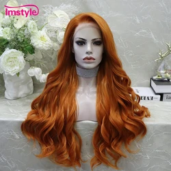 Imstyle Ginger Wig Long Synthetic Lace Front Wig Bady Wave Wigs For Women Heat Resistant Fiber Cosplay Wig