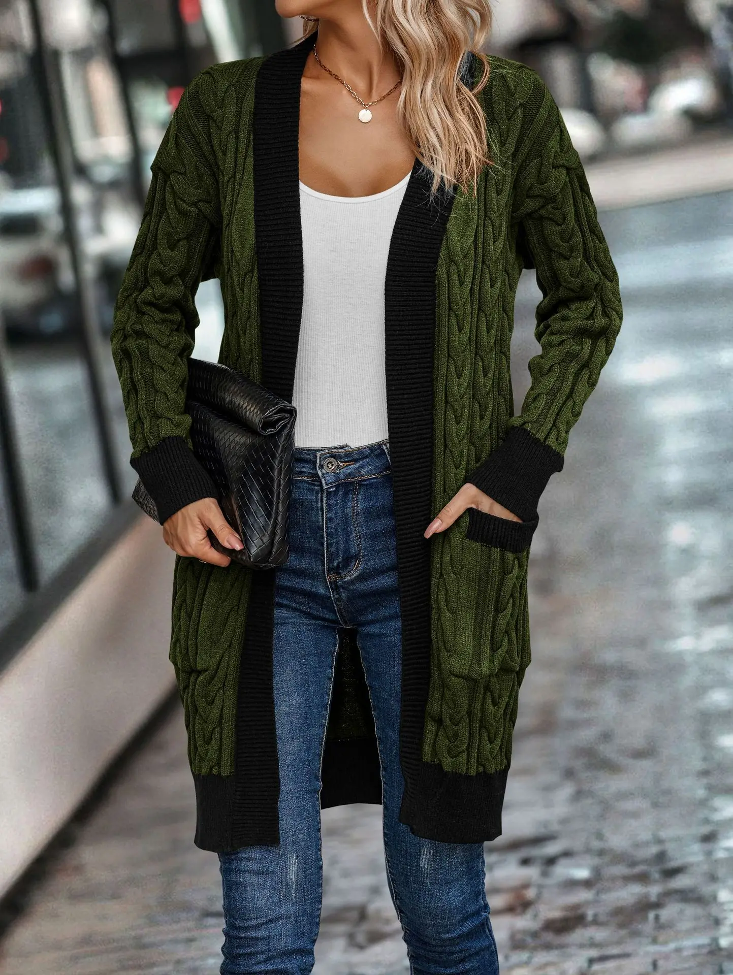 Patchwork Long Cardigan Women Sweater Knit Coat 2024 Spring Autumn Winter Clothes Warm Jumpers Jacket Streetwear Casual Knitwear