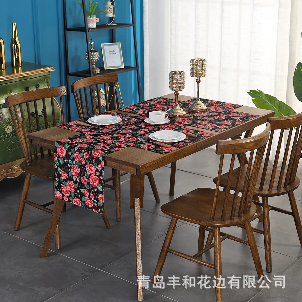 2022 New Digital Rose Printing Personalized Creative Waterproof Table Cloth Tea Table Cloth Tray Pad