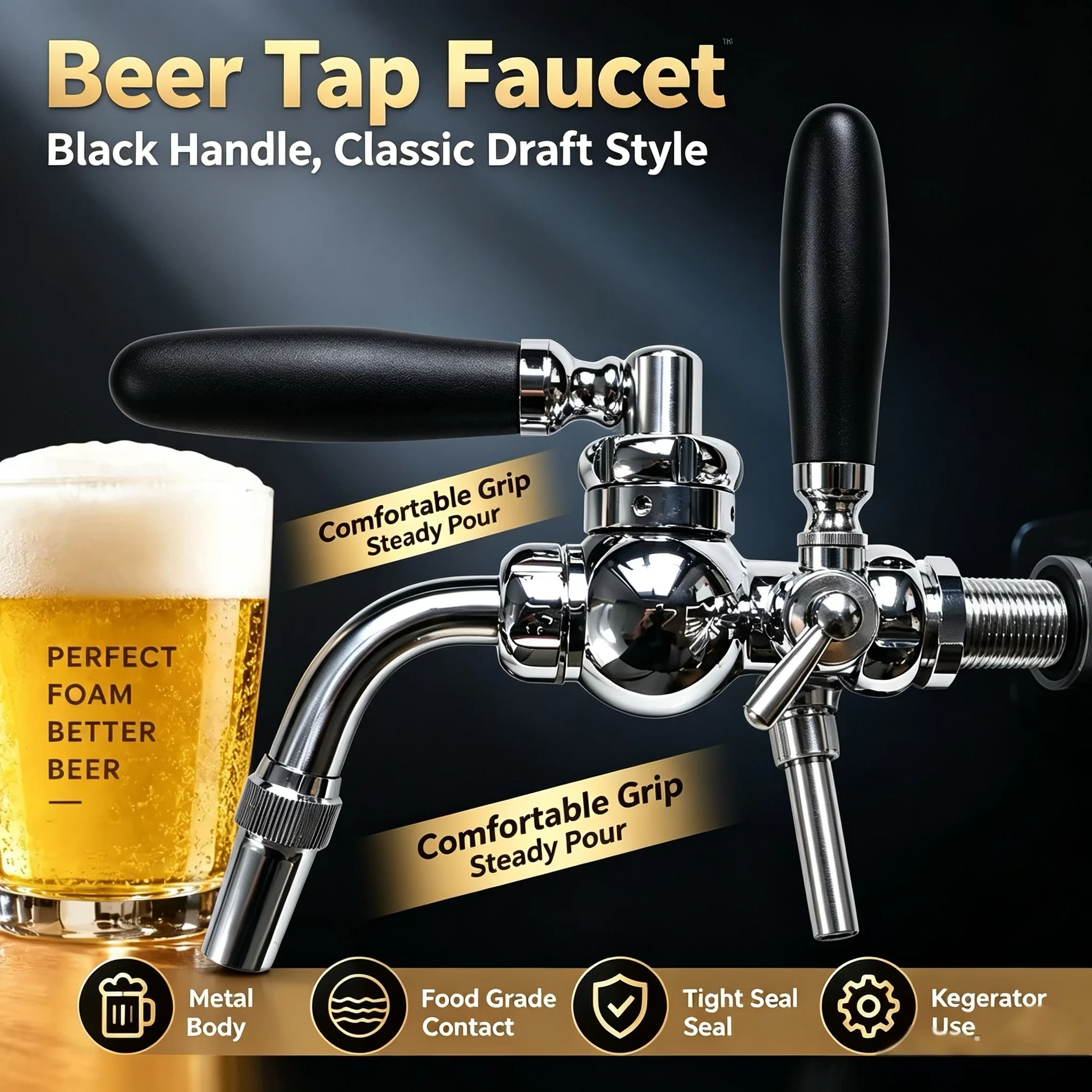 Czech Style Side Pull Beer Tap Pilsner Faucet G5/8, Flow Control Craft Beer Draft Faucet