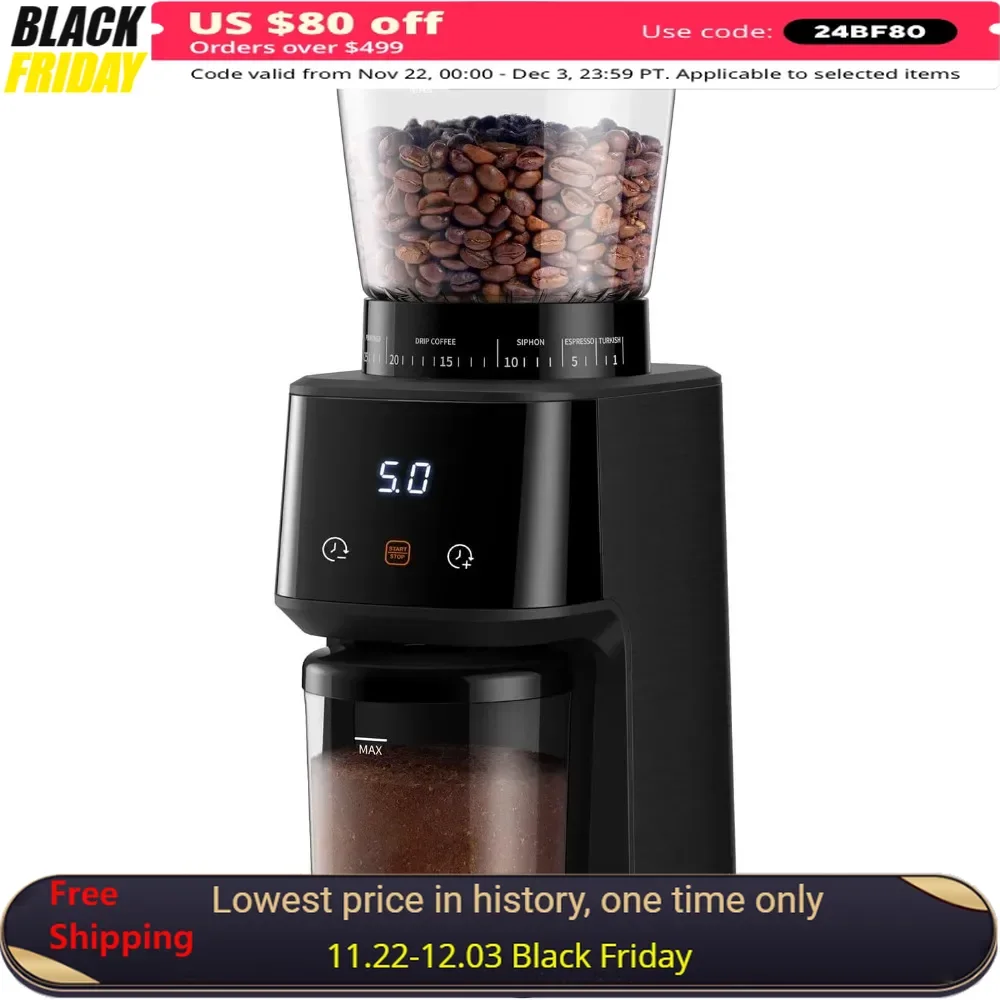 

Coffee Grinder, Touchscreen Electric and Customizable Grinding, 31 Precise Settings & Locking Bean Hopper, Coffee Bean Grinder