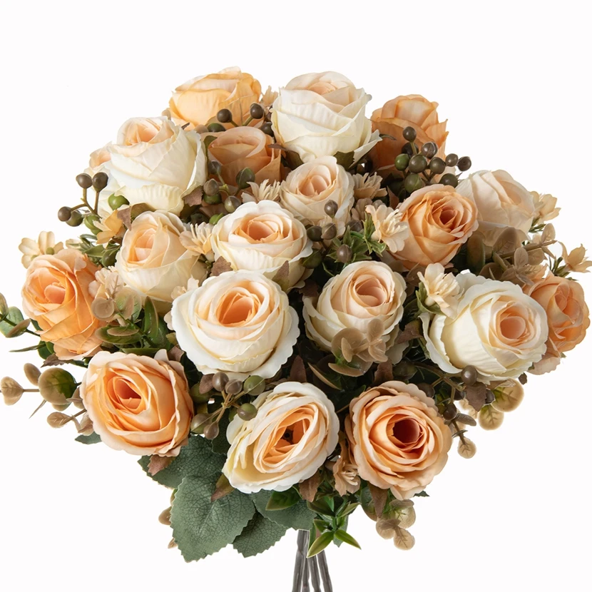 

5pcs Silk Artificial Flowers Roses Wedding Bridal Bouquets Home Room Vase Festival Outdoor Garden Bonsai Diy Gift Box Decoration