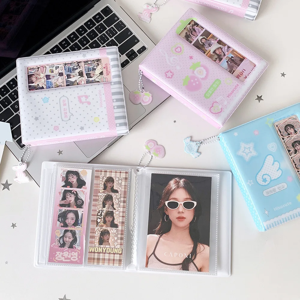Kawaii Pocket Photocard Album 3 Inch Kpop Photocard Binder Collect Book Strawberry Wing Pattern Photo Holder Pendant Keychain view 3