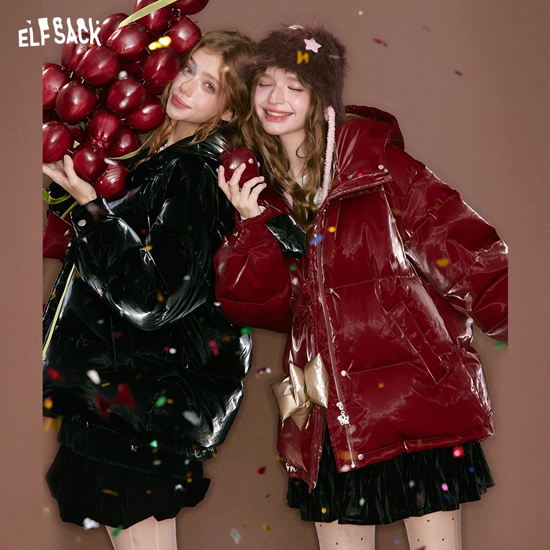 ELFSACK Y2K Design exclusivo brilhante extra 3 arcos destacáveis enfeite jaqueta curta para mulheres