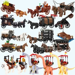 MOC Medieval Military Castle Knight Building Blocks Black White Warhorse Bricks Street View Compatible Figures Toys