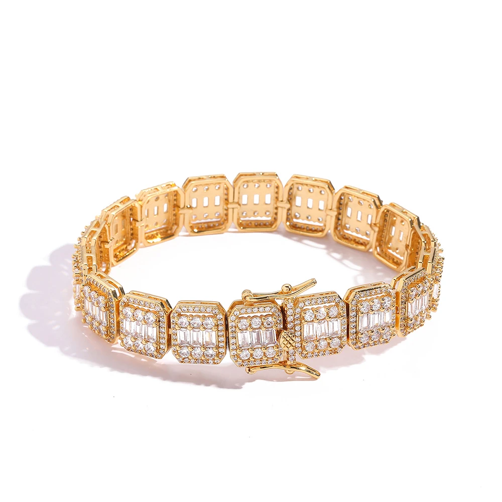 Luxury Custom 13MM Wide Brass+Square 5A Zircon Cuban Rock Sugar Chain Sparkling Quality Can be Customized For Dropshipping
