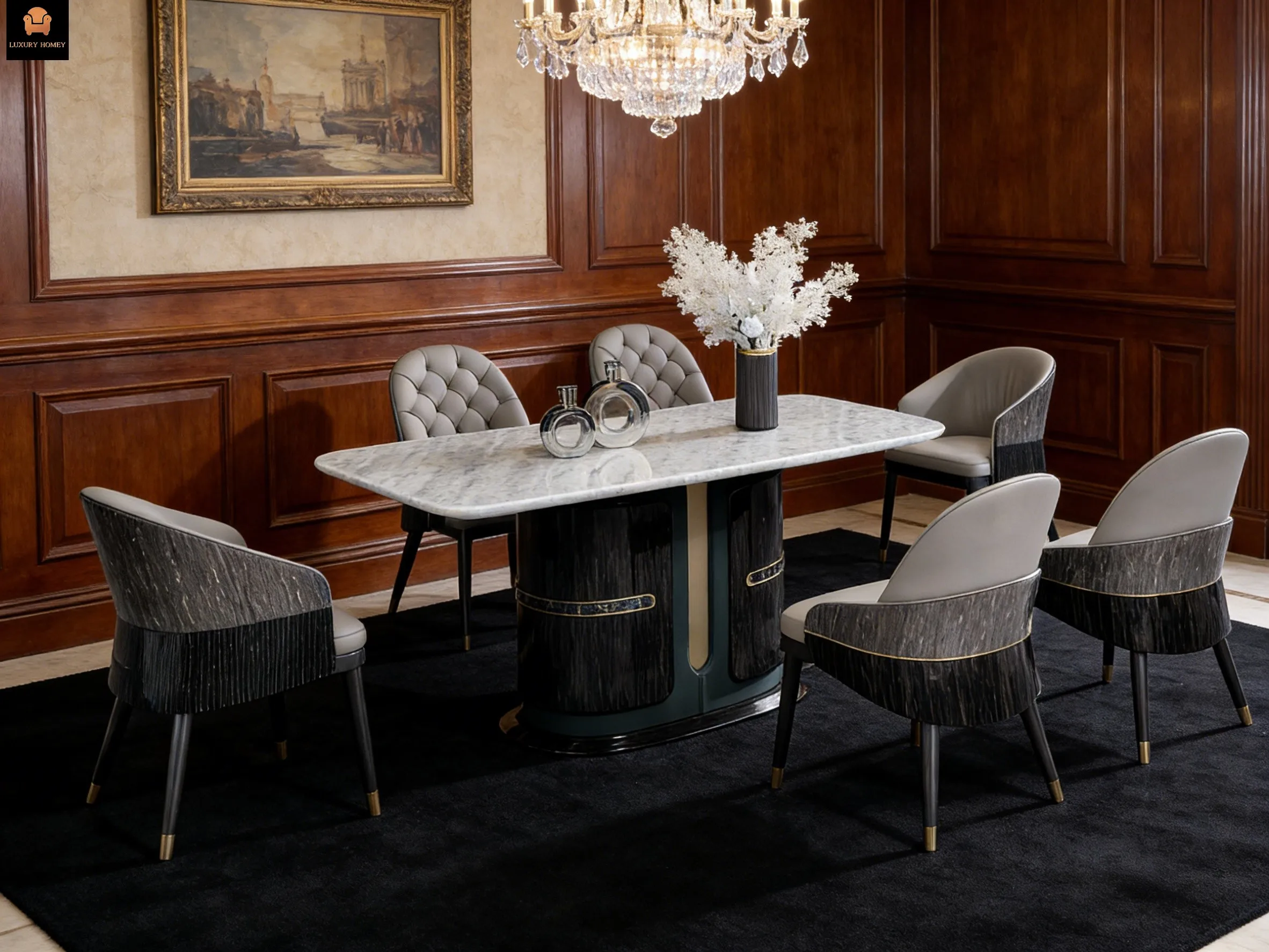 Luxury Modern Marble Rotatable Dining Table Set for Home and Hotel Use
