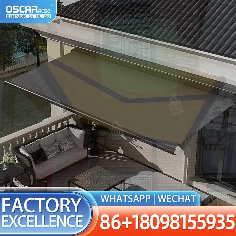 Retractable Electric Awning Waterproof Sunshade Stormproof Outdoor Canopy for Shop Restaurant Durable Retractable Awning