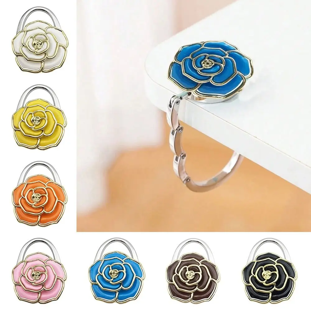 NEW Foldable Rose Handbag Hook Golden-edged Portable Briefcase Hanger Creative Durable Bag Holder for Table