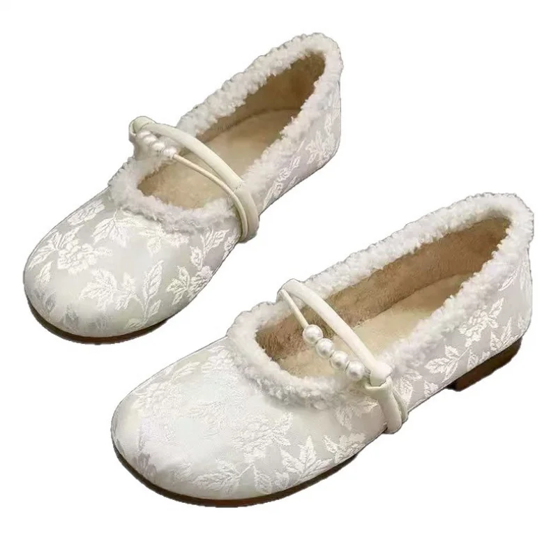 الشرقية خمر ماري جينس 2025 المرأة فروي اصطف الشقق مع ربطة القوس فيونكة الفرنسية شيك فستان أنيق أحذية للتنانير