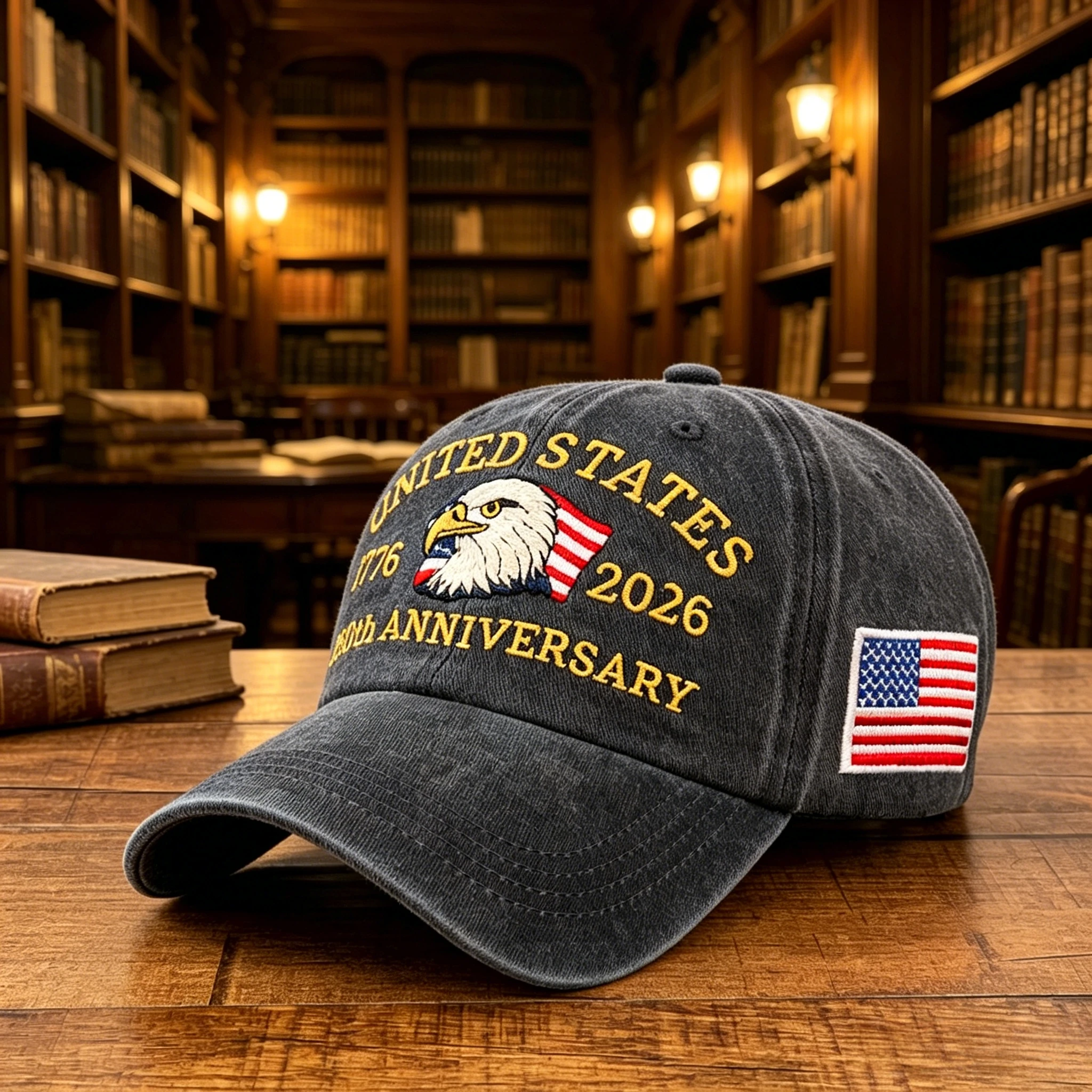 Gorra de Béisbol Ajustable Patriótica con Bordado de la Bandera y el Águila de EE. UU., de Algodón Lavado Estilo Vintage, para el 250 Aniversario, 1776-2026