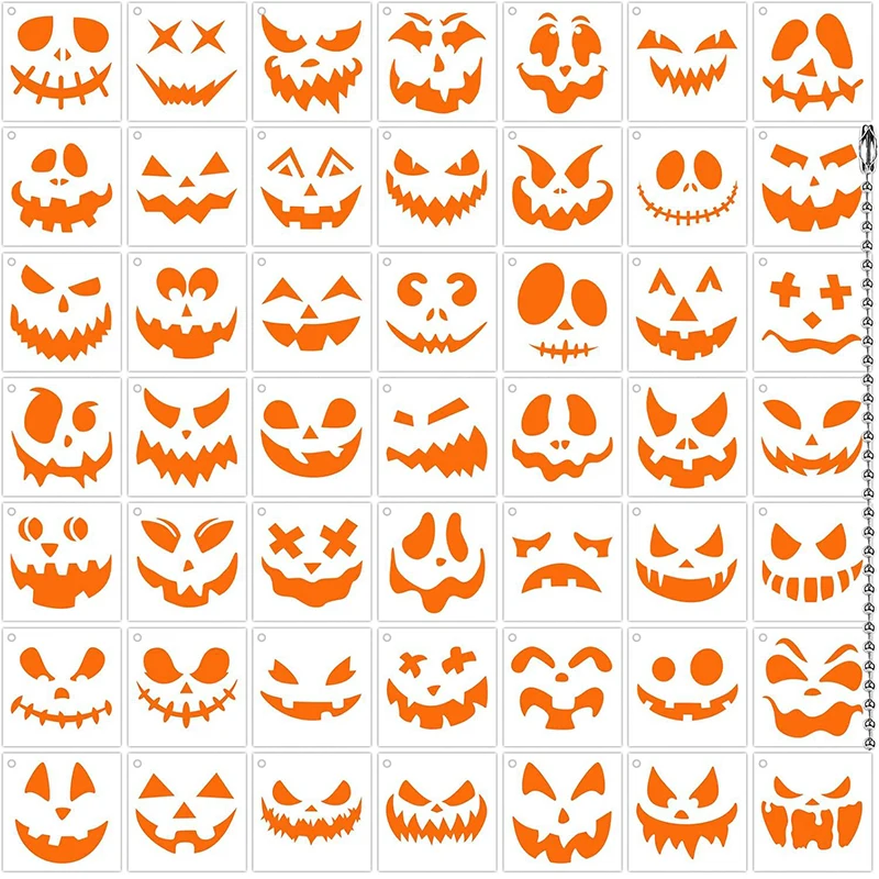 

﻿ 54 шт., акриловый шаблон фрезерного станка на Хэллоуин для страшной тыквы, резьба по лицу, дверные коврики для Хэллоуина, трафареты, деревообработка, поделки своими руками