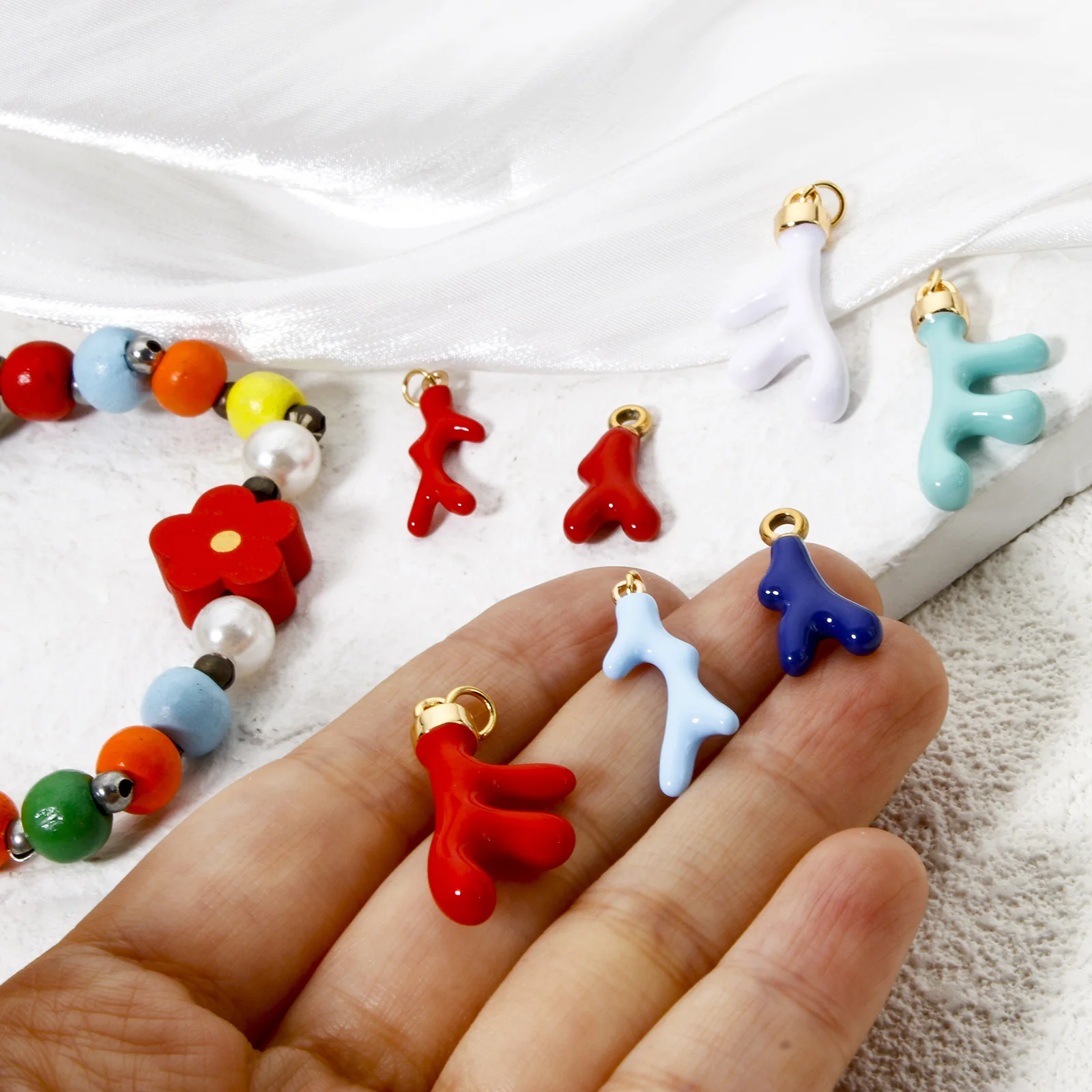 304 Stainless Steel Ocean Coral Jewelry Charms 18K Real Gold Plated Multicolor Enamel Pendants For Necklace Jewelry Making, 1 PC