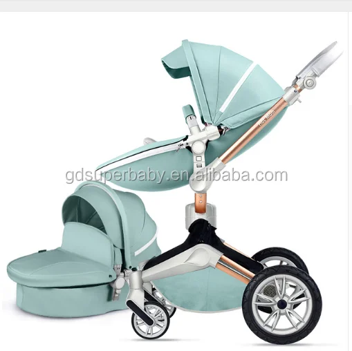 NEW HOT MOM PU Leather Stroller Tiffany Blue 3 in 1 Baby Stroller Easy Folding Portable Baby Walker Baby Outsisde Travel