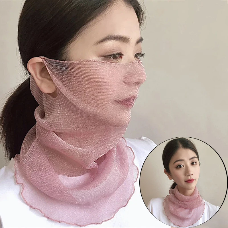 

1PC Sun Protection Hanging Ear Summer Scarf Mesh Headband Fashion Face Cover Masks Women Silk Bib Neck Cover