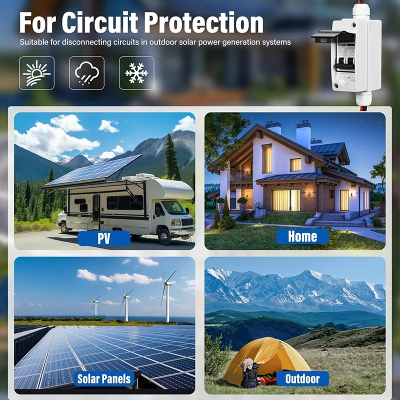 AB15-Solar Panels Disconnect Switch 32Amp AC Solar Shut Off Switch 400V 2 Poles, IP65 Waterproof UV-Proof For Solar PV Homes