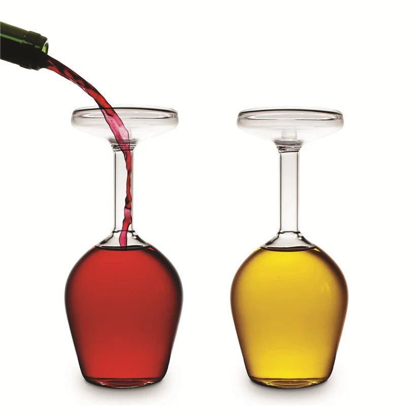 Creative Upside Down Goblet Wine Cup Funny Party Glassware Wedding Flutes High Borosilicate Glass Inverted Wineglass Wholesale
