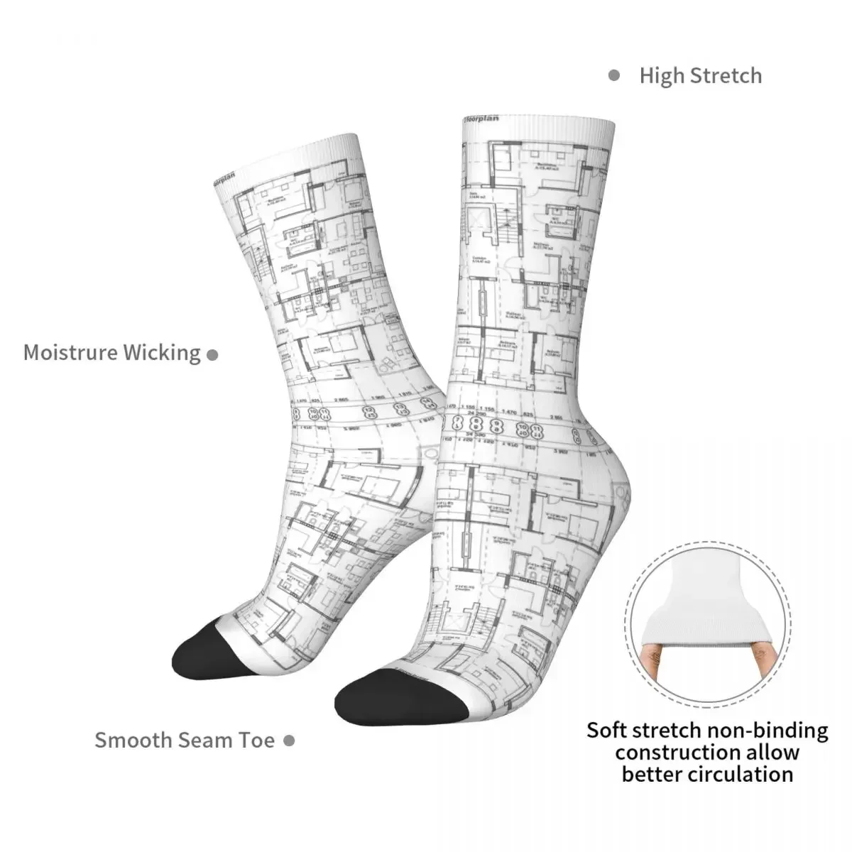 Detailed Architectural One Story Private House Blueprints And Drawings Socks Stockings All Season Long Socks Man's Woman's Gifts