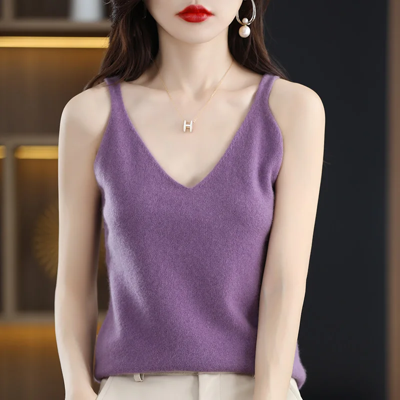 Spring Summer Women Sweater Vest Solid Casual Knitted Tops Sexy V-neck Bottoming Tank Tops 2024 Knit Fashion Korean Tank Top