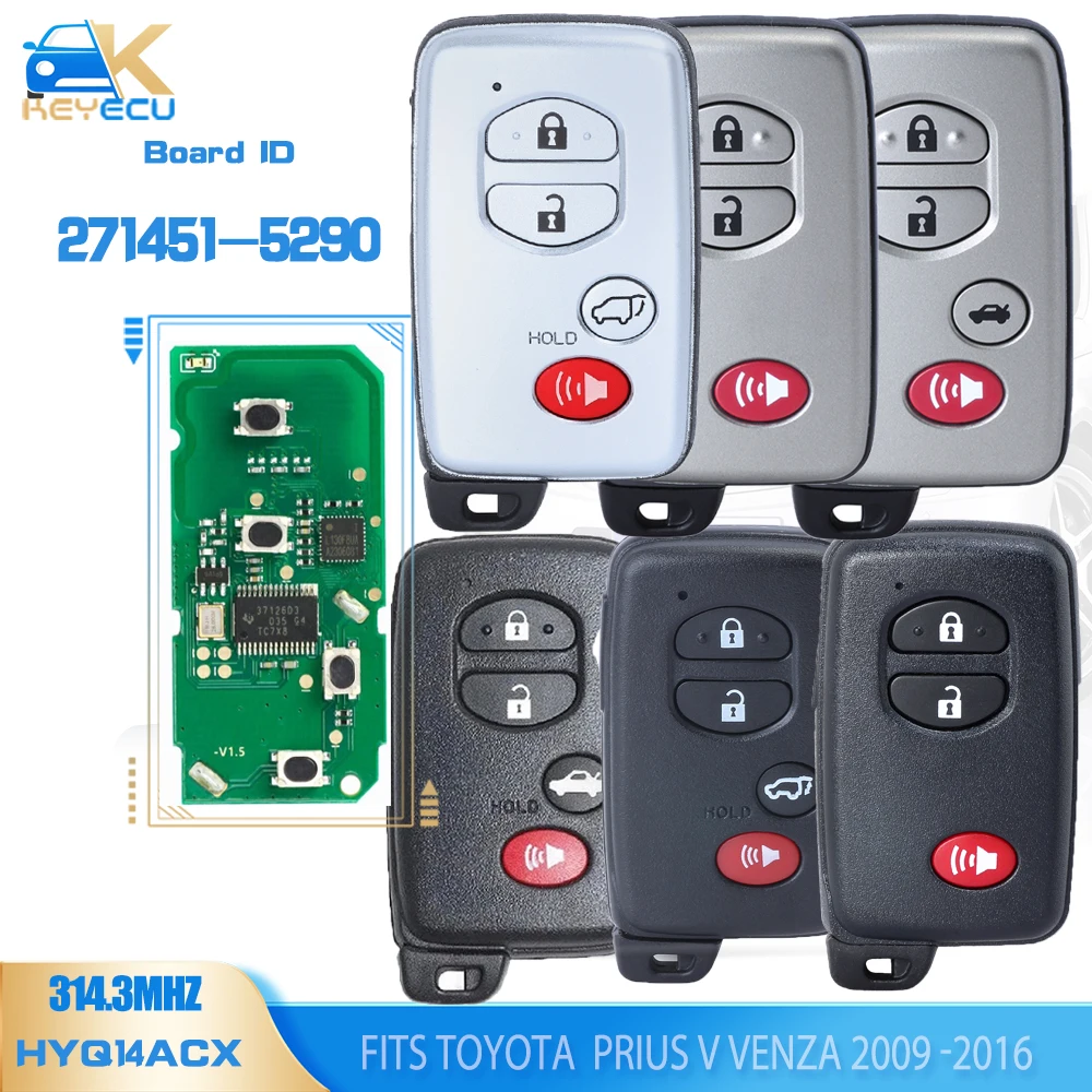 

KEYECU 271451-5290 Smart Remote Key 314.3MHz/433MHz Keyless Fob for Toyota Prius V Venza 2009 2010 2011 2012 2013 2014 2015 2016