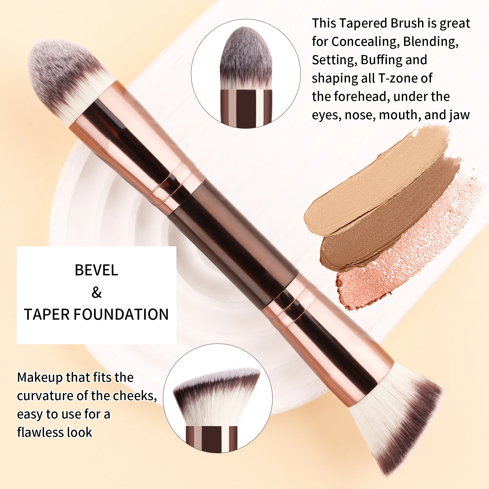 Double‑Ended 2‑in‑1 Makeup Brush Soft Bristles Round Concealer Angled Blush Brush for Foundation Contour Face Cosmetic Tool