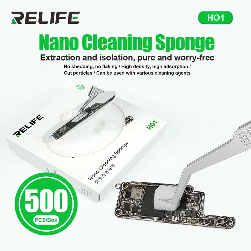 RELIFE HO1, 500 piezas de esponjas de limpieza nano sin residuos para pantalla, PCB, placa base, vidrio trasero, cámara, flux de soldadura, marco, herramienta de limpieza 2