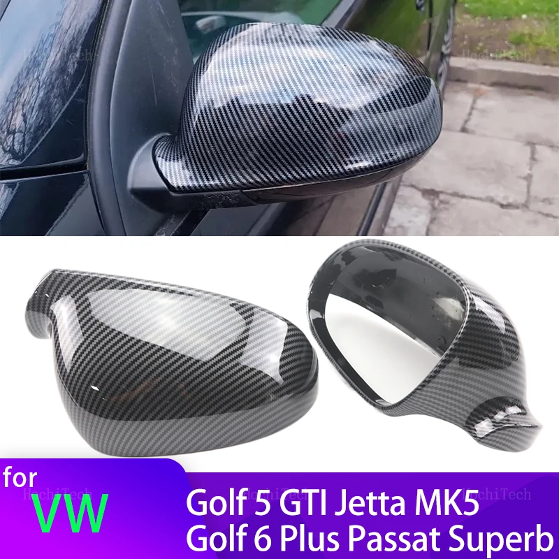 For Volkswagen VW GOLF 5 6 Plus Jetta MK5 Passat B5.5 B6 EOS Black Carbon Fiber Look Mirror Cover Rearview Side Mirror Cap