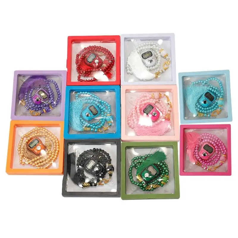 2025 Nuovo set di preghiera musulmana con confezione regalo Prega per 99 braccialetti di perline Anello da dito ripristinabile Regali di preghiera Eid Al-Fitr