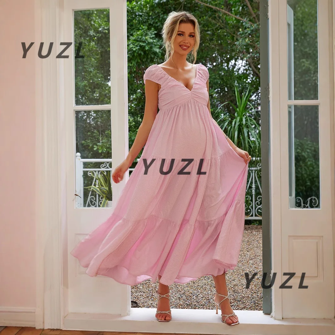 Spring and summer European and American V-neck sexy sleeveless solid color ruffle edge maternity dress 2025 new