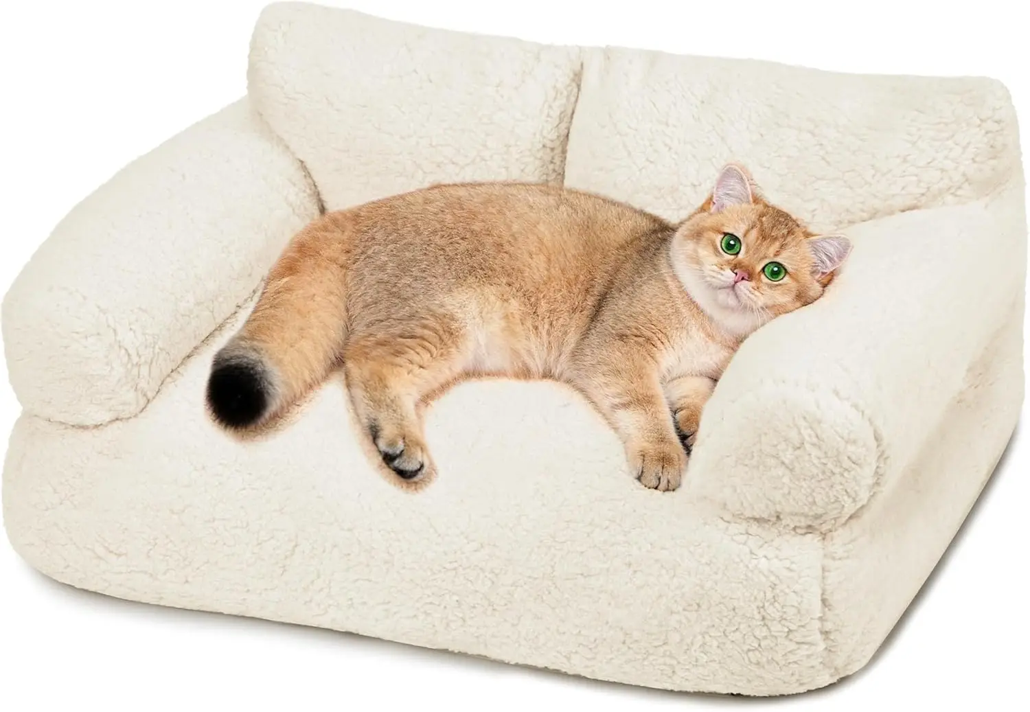 

Large Cat & Small Dog Couch Bed – Soft Warm Pet Sofa with Washable Cover – for Pets Under 20 lbs – Cream