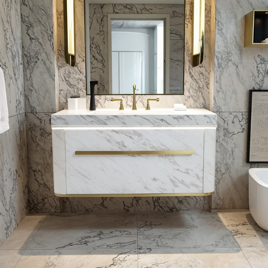 

# Light Marble Bathroom Vanities Contemporary Sink Storage Set