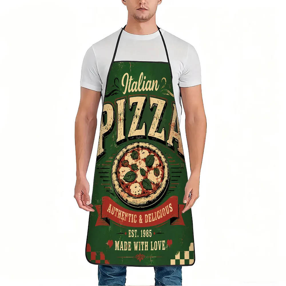 1pc Italian Pizza Apron with Pizza Slice Print & Italian Text - Adjustable Waistband, Durable Polyester Bib Suitable for Cooking