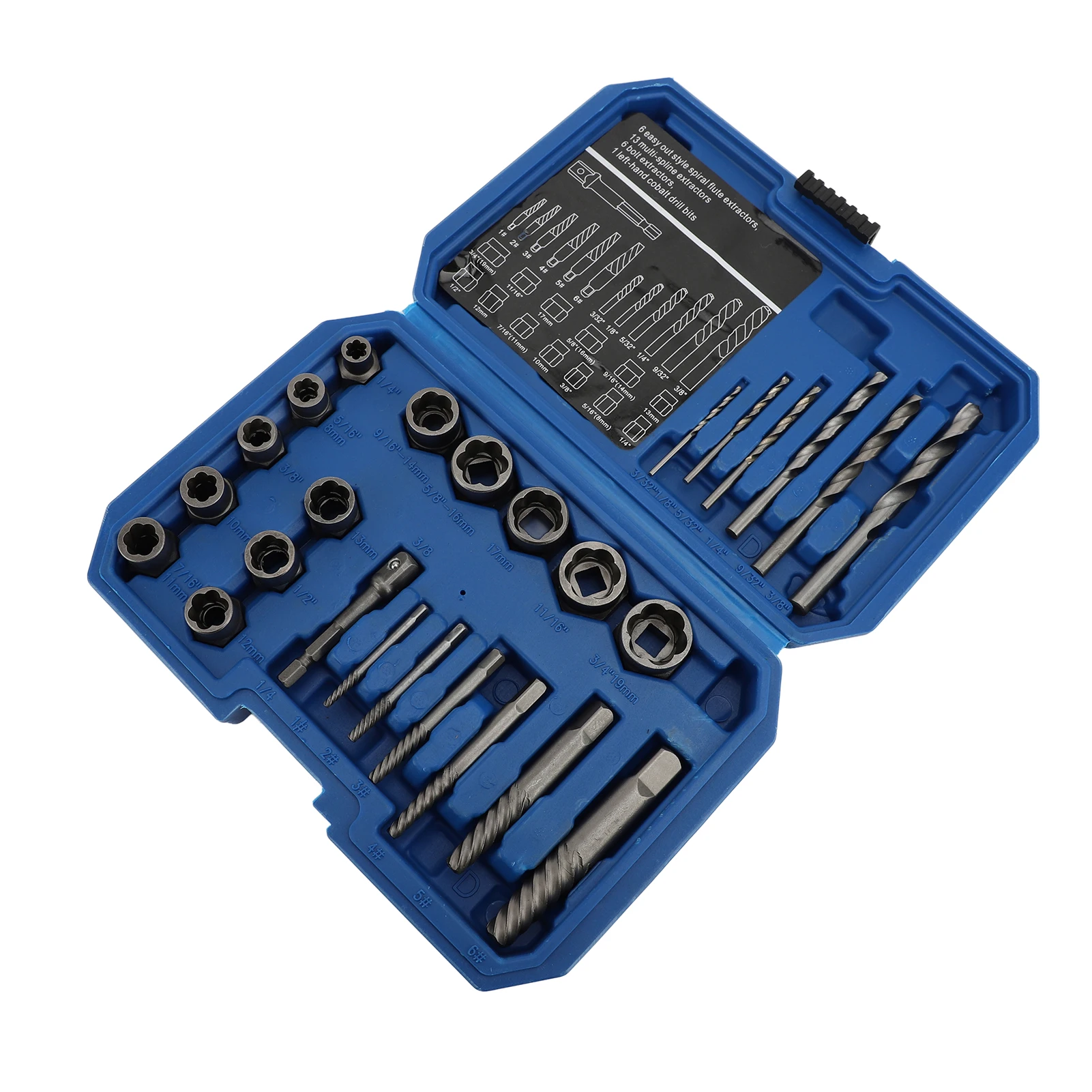 

26PCS Bolt Nut Removal Tools ‌40Cr Spiral Screw Extractor Multi Spline Nut Remover Set with Left Hand Drill Bit
