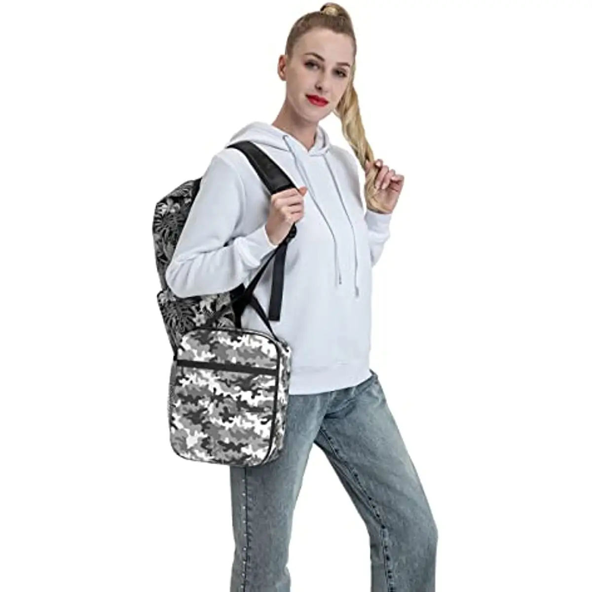 Nero bianco grigio Camo Urban Camouflage Lunch Box borsa con cinturino con fibbia rimovibile borsa portatile per la conservazione della freschezza per donna, uomo