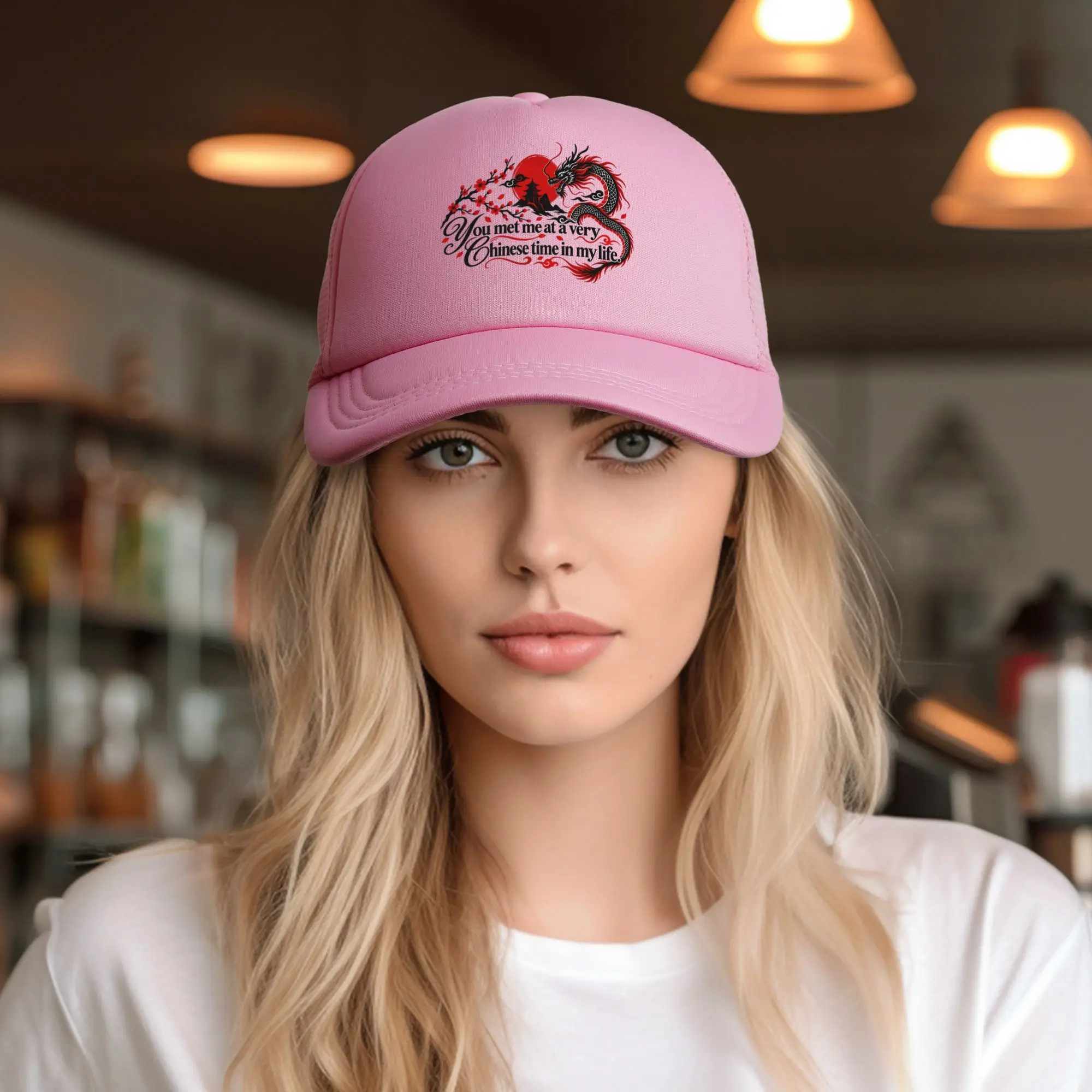 You Met Me At A Very Chinese Time In My Life Mesh Baseball Cap Trucker Worker Cap  Hats Adjustable Sun Caps Summer Trucker Caps