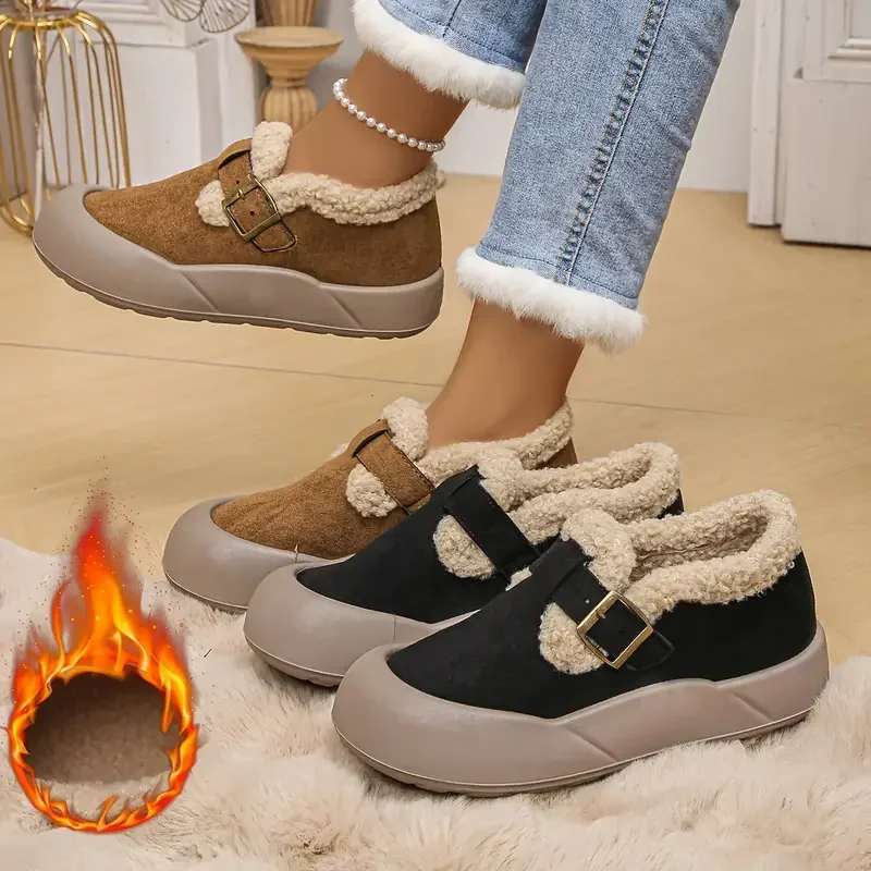 2025 Women Cotton Shoes Autumn Fashion Round Toe Thick Bottom Ankle Boots Warm Short Plush Non Slip Booties Faux Fur Snow Boots