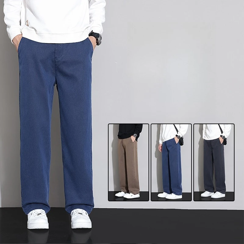 

2026 New Spring Summer Soft Lyocell Fabric Men's Casual Pants Elastic Waist Wrinkle-free Breathe Loose Straight Trousers