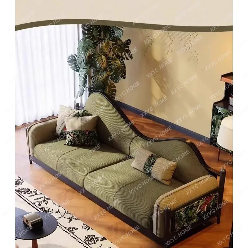 YDZMedieval style living room three-person fabric sofa retro corduroy solid wood sofa