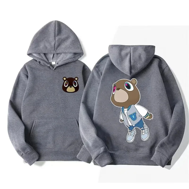 Ladies' fashion retro clothing hooded hip-hop casual oversized sweatshirt limited edition Kanye West graduation dropout bear hoo