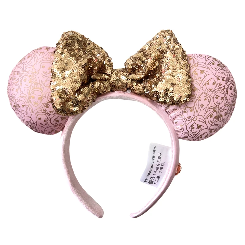 Disney Pink Princess Collection Minnie Mouse Ear Headband For Women Disneyland Mickey Adult/Child Sequin Cosplay Girl Accessorie